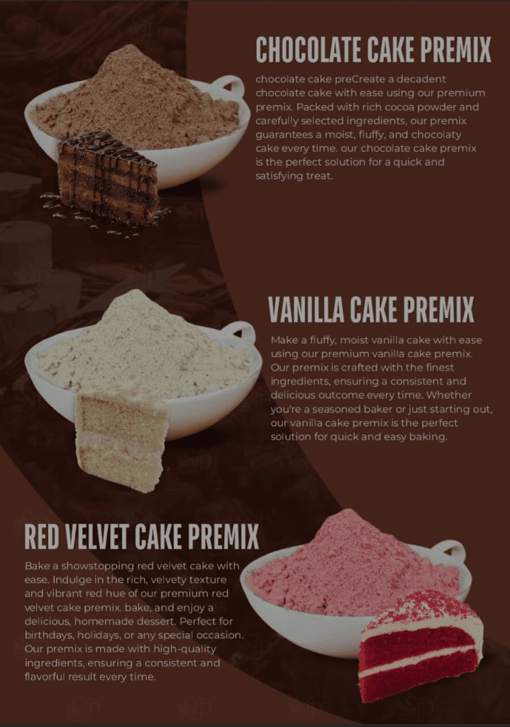 Cake Premixes (Chocolate, Vanilla, Red Velvet)